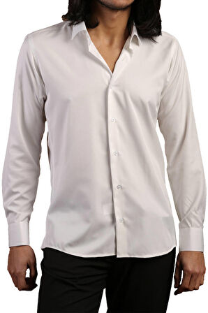 Krem Dar Kesim Micro Kumaş Kol Düğmeli Slim Fit Erkek Gömlek - 201-10