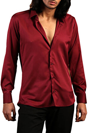 Bordo Dar Kesim Micro Kumaş Kol Düğmeli Slim Fit Erkek Gömlek - 201-13
