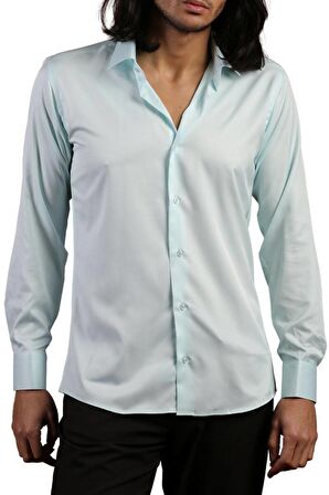 Su Yeşili Mint Dar Kesim Micro Kumaş Kol Düğmeli Slim Fit Erkek Gömlek - 201-22