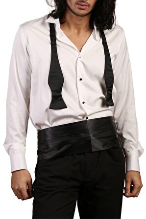 Krem Ekstra Uzun Kol 8 Drop Damatlık Ata Yaka Kol Düğmeli Slim Fit Smokin Gömlek - 014