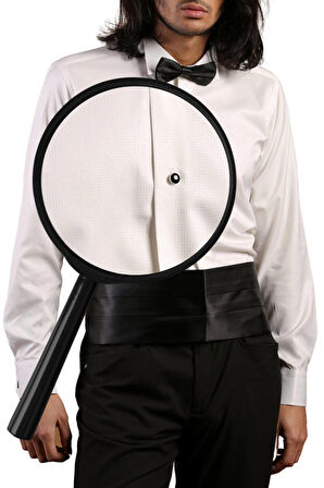 Krem Yakma Desenli Siyah Taş Düğmeli Damatlık Ata Yaka Kol Düğmeli Slim Fit Smokin Gömlek - 023