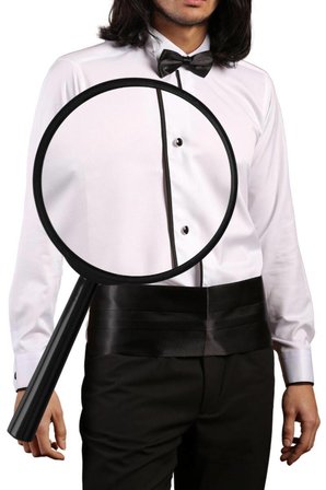 Beyaz Siyah Tek Bieli Damatlık Ata Yaka Kol Düğmeli Slim Fit Smokin Gömlek - 027
