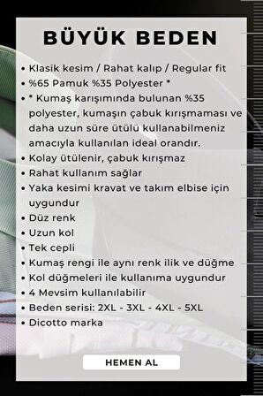 İndigo Büyük Beden Rahat Kesim Cepli Uzun Kol Regular Fit Erkek Gömlek  - 150-15