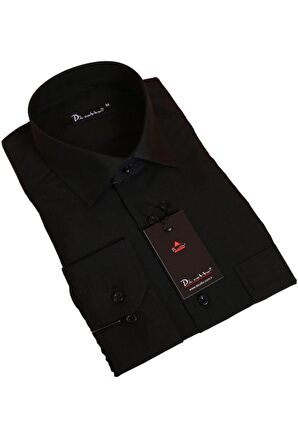 Siyah Rahat Kesim Cepli Uzun Kol Regular Fit Erkek Gömlek  - 150-20