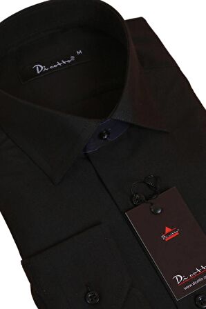 Siyah Rahat Kesim Cepli Uzun Kol Regular Fit Erkek Gömlek  - 150-20