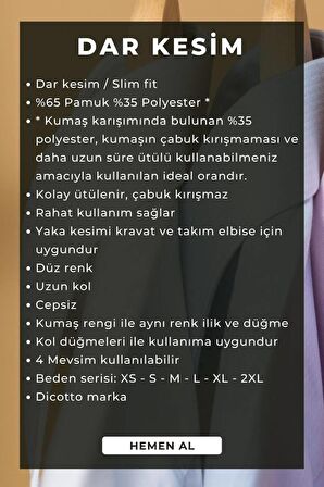 Beyaz Dar Kesim Slim Fit Uzun Kol Düz Renk Erkek Gömlek  - 151-1