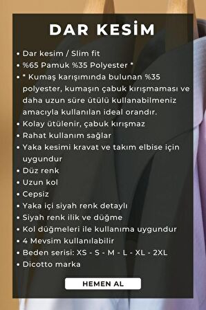 Beyaz Yaka İçi Siyah Dar Kesim Slim Fit Uzun Kol Düz Renk Erkek Gömlek  - 152-1 /151