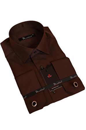 Kahverengi Rahat Kesim Micro Kumaş Kol Düğmeli Regular Fit Erkek Gömlek - 190-11