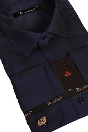 Lacivert Rahat Kesim Micro Kumaş Kol Düğmeli Regular Fit Erkek Gömlek - 190-12
