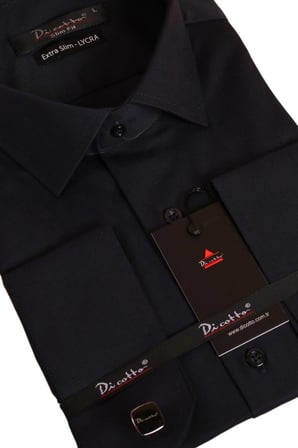 Lacivert Ekstra Dar Kesim Likralı Esnek Micro Kumaş Kol Düğmeli Slim Fit Erkek Gömlek - 195-12