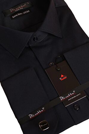 Lacivert Ekstra Dar Kesim Likralı Esnek Micro Kumaş Kol Düğmeli Slim Fit Erkek Gömlek - 195-12