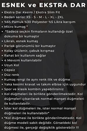 Lacivert Ekstra Dar Kesim Likralı Esnek Micro Kumaş Kol Düğmeli Slim Fit Erkek Gömlek - 195-12