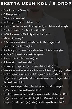 Siyah 8 Drop Ekstra Uzun Kol Dar Kesim Micro Kumaş Kol Düğmeli Slim Fit Erkek Gömlek - 197-6