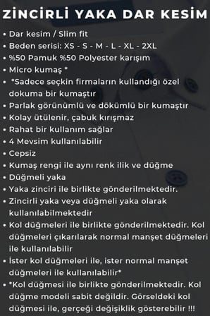 Siyah Düğmeli Yaka ve Zincirli Uzun Kol Dar Kesim Micro Kumaş Kol Düğmeli Slim Fit Erkek Gömlek - 198-6
