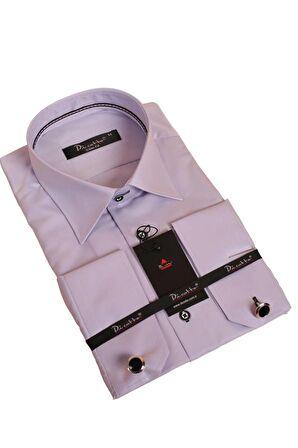 Lila Dar Kesim Micro Kumaş Kol Düğmeli Slim Fit Erkek Gömlek - 201-3