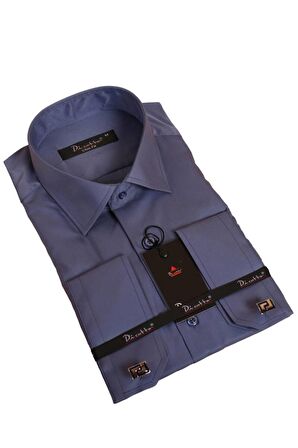 İndigo Dar Kesim Micro Kumaş Kol Düğmeli Slim Fit Erkek Gömlek - 201-5