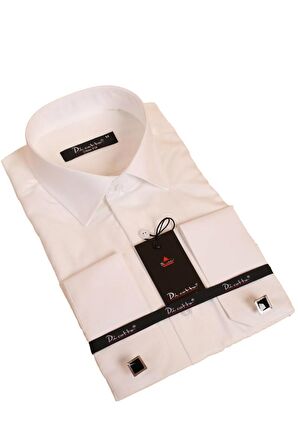 Krem Dar Kesim Micro Kumaş Kol Düğmeli Slim Fit Erkek Gömlek - 201-10