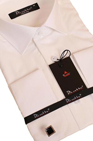 Krem Dar Kesim Micro Kumaş Kol Düğmeli Slim Fit Erkek Gömlek - 201-10