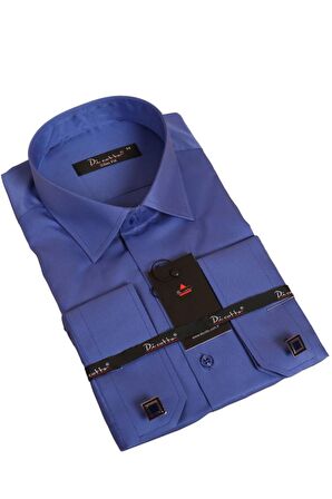 Saks Mavi Dar Kesim Micro Kumaş Kol Düğmeli Slim Fit Erkek Gömlek - 201-14