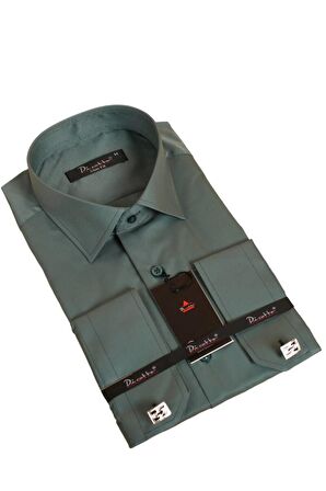 Haki Yeşil Dar Kesim Micro Kumaş Kol Düğmeli Slim Fit Erkek Gömlek - 201-19