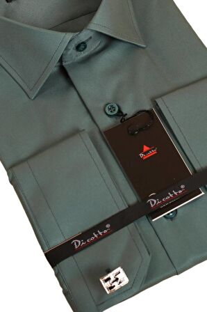Haki Yeşil Dar Kesim Micro Kumaş Kol Düğmeli Slim Fit Erkek Gömlek - 201-19