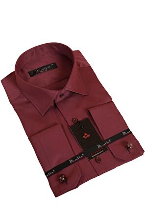 Mürdüm Dar Kesim Micro Kumaş Kol Düğmeli Slim Fit Erkek Gömlek - 201-23