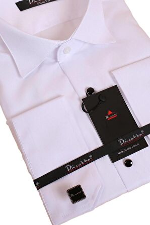 Beyaz Siyah Taş Düğmeli Damatlık Ata Yaka Kol Düğmeli Slim Fit Smokin Gömlek - 006