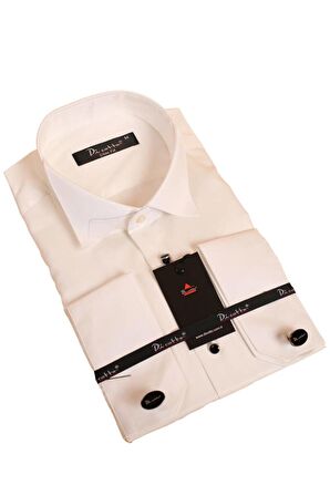 Krem Siyah Taş Düğmeli Damatlık Ata Yaka Kol Düğmeli Slim Fit Smokin Gömlek - 007