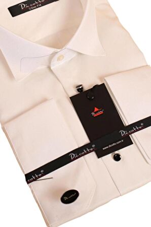 Krem Siyah Taş Düğmeli Damatlık Ata Yaka Kol Düğmeli Slim Fit Smokin Gömlek - 007