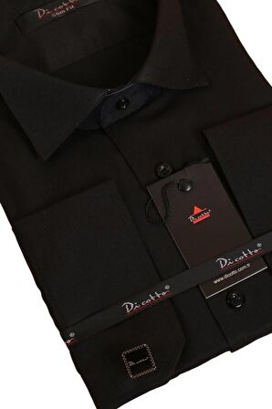 Siyah Düz Damatlık Ata Yaka Kol Düğmeli Slim Fit Smokin Gömlek - 010