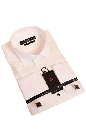 Krem Ekstra Uzun Kol 8 Drop Damatlık Ata Yaka Kol Düğmeli Slim Fit Smokin Gömlek - 014