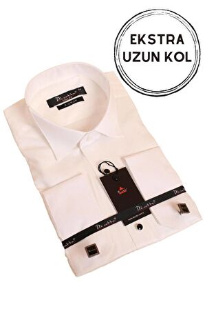 Krem Ekstra Uzun Kol 8 Drop Damatlık Ata Yaka Kol Düğmeli Slim Fit Smokin Gömlek - 014