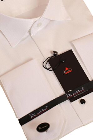 Krem Yakma Desenli Siyah Taş Düğmeli Damatlık Ata Yaka Kol Düğmeli Slim Fit Smokin Gömlek - 023