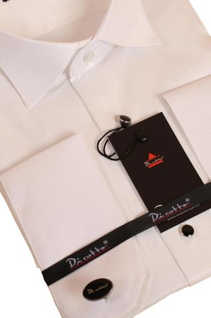 Krem Yakma Desenli Siyah Taş Düğmeli Damatlık Ata Yaka Kol Düğmeli Slim Fit Smokin Gömlek - 023