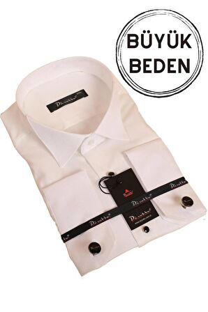 Krem Büyük Beden Siyah Taş Düğmeli Damatlık Ata Yaka Kol Düğmeli Slim Fit Smokin Gömlek - 091