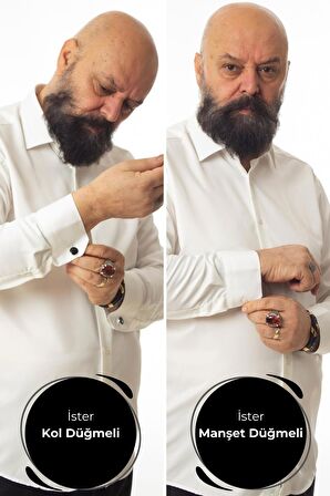 Krem Ekstra Büyük Yaka 4 Drop Rahat Kesim Micro Kumaş Kol Düğmeli Regular Fit Erkek Gömlek - 189-10-DC24W