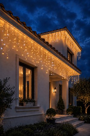 6 Metre 288 LED Perde Işık Sıcak Beyaz +Beyaz Flaşlı Fişli İç Ve Dış Mekan Dekoratif Saçak Aydınlatma IP44, Kafe Restoran Bahçe Teras