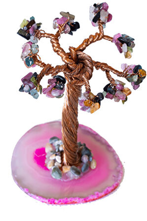 Sertifikalı Gerçek Turmalin Taşı Ağaç - Akik Plakalı