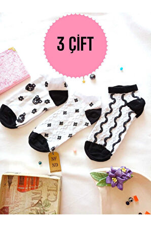 3 ÇİFT KADIN ÇORAP PATİK YUMUŞAK DİKİŞSİZ BURUN PAMUKLU KISA KONÇ DESENLİ ÇORABI 36-40