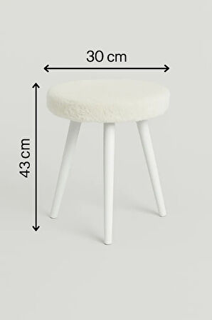 Cozy Peluş Puf Dekoratif Ahşap 3 Beyaz Ayaklı Tabure Şık Konforlu Yumuşacık Modern ve Rahat Oturak