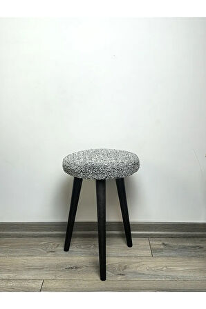 Cozy Peluş Puf Dekoratif Ahşap 3 Siyah Ayaklı Tabure Şık Konforlu Yumuşacık Modern ve Rahat Oturak