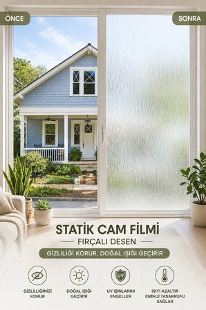 Deconitte Statik Cam Filmi Fırçalı Desen Yapışkansız Buzlu Cam ve Duşakabin Kaplama UV Koruma Folyo 60cmX100cm