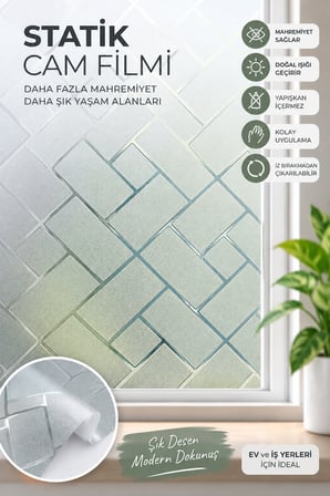 Deconitte Geometrik Desenli Statik Cam Filmi – Buzlu Yapışkansız Mahremiyet ve Dekoratif Cam Folyosu 60x100cm 