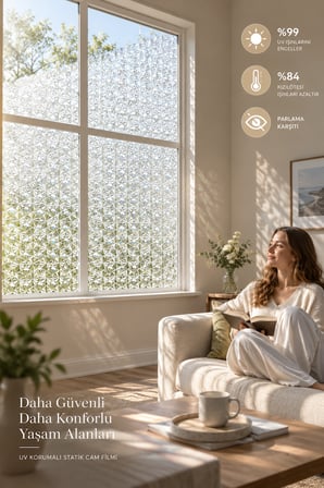 Deconitte Statik Cam Filmi 60x100cm 3D Diamond (Elmas) Desen Yapışkansız Dekoratif Pencere Kaplama Filmi, Kumlama