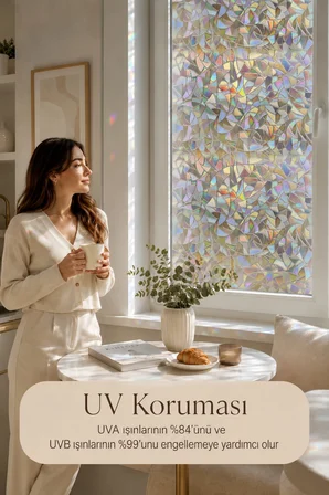 Deconitte Statik Cam Filmi Prizmatik Işık Etkisi 60x100cm Dekoratif Desenli Buzlu Cam Kaplama Pencere Folyosu
