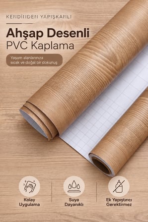 Deconitte Kendinden Yapışkanlı Doğal Meşe Ahşap Desenli Mobilya Dolap Masa Tezgah Dekoratif Kaplama 60x100cm