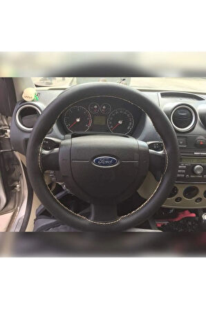 DİKİŞLİ DİREKSİYON KILIFI SİYAH DERİ BEJ DİKİŞLİ FORD FİESTA FUSİON