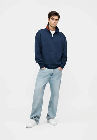 Tommy Hilfiger Dik Yaka Yarım Fermuarlı Sweatshirt