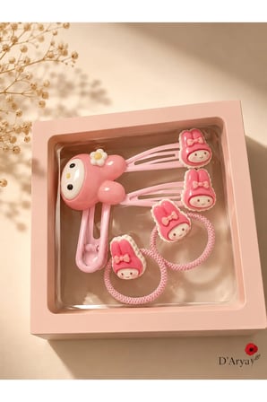 Dd204 Sevimli Tavşan Melody Renkli Pembe Klips Ataç Pens 5 Li Kutu Toka Seti Çocuk
