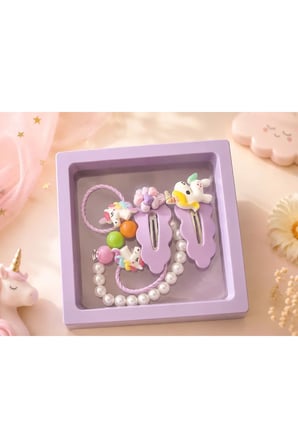 DD206 Unicorn Balon Renkli Klips Ataç Pens Toka Kutu Bileklik Seti